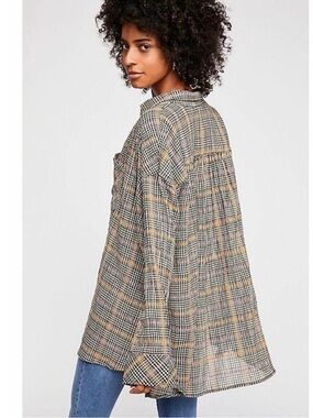 NWOT FREE PEOPLE BREAK MY STRIDE OVERSIZED PLAID BUTTON UP SHIRT | LARGE